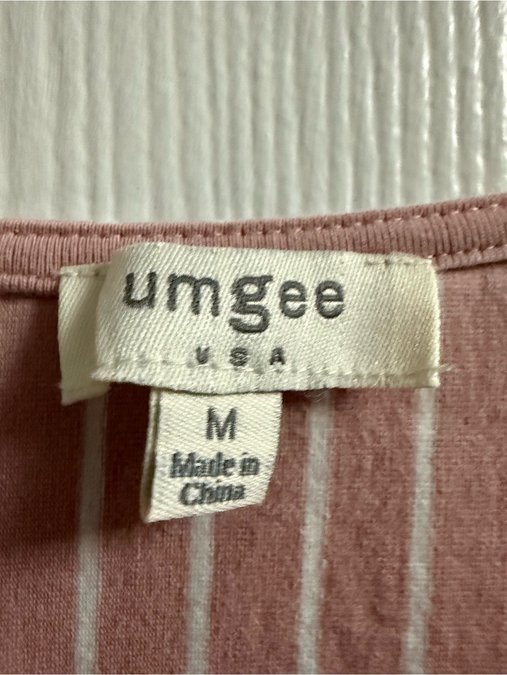 Umgee Pink White Stripe Mini Dress Short Puff Sleeves Round Neck Medium - Picture 4 of 8